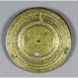 An unusual 18th Century brass and bone circular double sided pocket calendar, one side showing