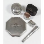 A George VI silver R.A.F "Sweetheart" octagonal powder compact with engine turned decoration, by