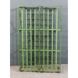 A French green painted wrought iron wine cage, 30.5ins wide x 15ins deep x 49ins high