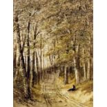 Cornelius Pearson (1805-1891) - Watercolour - Woodland track with figures, 12.5ins x 9.5ins, A.J.