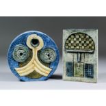 A 1970s Troika pottery wheel pattern vase, the front and reverse moulded in relief with circular