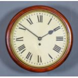 An early 20th Century mahogany cased dial wall clock, the 12ins diameter painted metal dial with