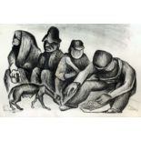 ***Pablo Esteban O'Higgins (1904-1983) - Limited edition print - Four seated figures and a dog (No.2