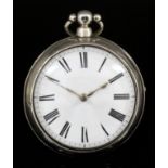 An early Victorian silver pair cased verge pocket watch by Mark Paine of Ash, No.7005, the white
