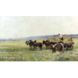 Henry Bailey (1848-1933) - Two watercolours - "Getting the Harvest in" - Horses, cart and farm