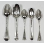 Eight George III silver Old English dessert spoons by Hester Bateman, possibly London 1780 (bottom