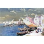 Charles Edward Rowbotham (1856-1921) - Watercolour - "Rapallo" - Mediterranean coastal scene with