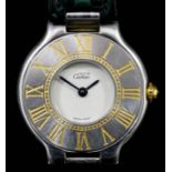 A modern unisex stainless steel and gold cased Cartier "Must de 21" quartz wristwatch, No. 12500P/