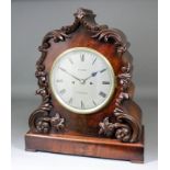 A mid-Victorian mahogany mantel clock by Sellman of St Leonard's, the 7.5ins diameter silvered