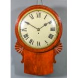 A mahogany cased drop dial wall clock, the 12ins diameter painted domed metal dial with Roman