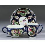 An 18th Century Worcester matched porcelain trio of teacup, coffee cup and saucer, painted with