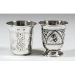 Late 19th Century Russian silver Charka (vodka cup), with bell-shaped body and plain moulded rim,