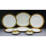 A Royal Worcester bone china part dinner service with cisele gilding to the rims, comprising - ten