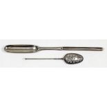 A George I silver double ended marrow scoop, 8.5ins overall, by Thomas Mann, London 1721, and a