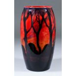 A Royal Doulton Sung glaze "flambe" vase painted with trees, by Noke and Fannie Allen, 8.25ins high,