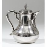 A 19th Century French silver individual coffee jug with plain bulbous body, the slightly domed cover