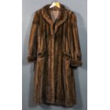 A 1980's brown ranch mink full-length coat with turn back cuffs and brown satin lining, 48ins