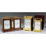 An early 20th Century French oak cased desk timepiece, aneroid barometer and thermometer, the