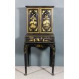 An Anglo-Chinese lady's black lacquer and gilt decorated Bonheur du Jour, the whole decorated with