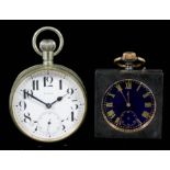 A 19th Century gilt metal cased keyless lever pocket watch, No. 7032, the 1.75ins royal blue