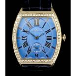 A modern lady's Van Der Bauwede silver cased Legend wristwatch, No. 3500011289, the blue dial with