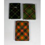 A Victorian Mauchline ware "McPherson" Tartan ware card case, 4.125ins x 2.875ins, a "McKenzie" card