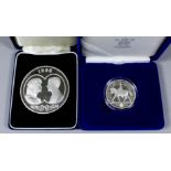 An Elizabeth II 2002 silver proof Five Pound to commemorate the Queens Golden Jubilee, a Falkland