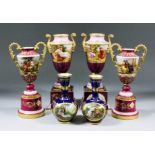 A pair of late 19th Century Continental porcelain vases enamelled in colours with Neo-classical