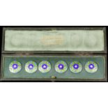 A set of six early 20th Century "silver" and enamel buttons, 25mm diameter, by Liberty & Co (all