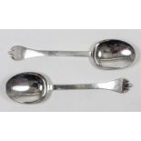 Two late Victorian silver rattail pattern trifid spoons by Thomas Bradbury & Sons, Britannia