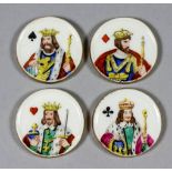 Four 19th Century circular gaming counters, printed and painted in colours with the four kings and