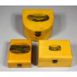 A Victorian Mauchline ware collar box with "Llandudno", 5ins x 4.75ins x 2.5ins high, a small