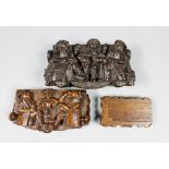 A Victorian Treen "Blind Man" table snuff box carved in high relief, depicting Tam O'Shanter and