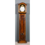 A 19th Century Swiss walnut cased Comptoise longcase clock, the 8.25ins diameter white enamel dial