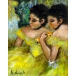 ***Cherry Jeffe Huldah (1901-2001) - Oil painting - "Two Ladies" - Two young ladies, both wearing