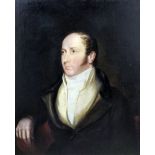 Early 19th Century English school - Oil painting - Half-length portrait of a gentleman wearing a