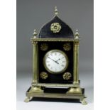 A 19th Century ebonised and brass mounted Sedan clock case, now inset with French timepiece