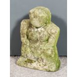 Early 20th Century British school - Stone sculpture - Seated figure on rectangular base, 14.75ins