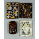 A mid-19th Century tortoiseshell and mother-of-pearl inlaid rectangular card case with floral