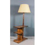 A walnut parquetry and stained wood standard lamp/two-tier rectangular occasional table with