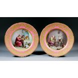 A fine pair of Staffordshire porcelain plates in the Sevres style, decorated in London at the