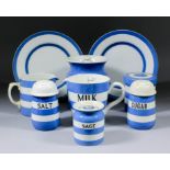 A collection of T.G. Green & Co blue banded "Cornish ware" pottery, including - sage storage jar and