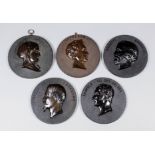 Five mid-19th Century French Bois Durci pressed plaquettes - "Napoleon II", "Napoleon III Empereur",