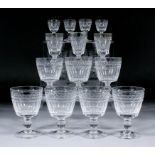 A part suite of Stuart slice and panel cut drinking glasses, with single knops to stems,