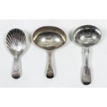 A George III silver caddy spoon with shell pattern bowl and bright cut handle, by Stephen Adams,