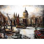 A. Kennedy (20th Century British) - Oil painting - St Pauls by the Thames, canvas 29.5ins x 40ins,