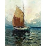 *** Louis Bonamici (1880-1966) - Oil painting - "Voilier de Peche en Mer" - Evening with fishing