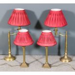 A pair of modern lacquered brass electric table lamps, the central columns with one branch, on