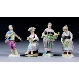Four 19th Century Meissen porcelain figures, comprising - standing lady with basket of flowers