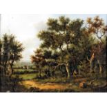 Early 19th Century Norwich school - Oil painting - Wooded rural landscape with figure in woods to